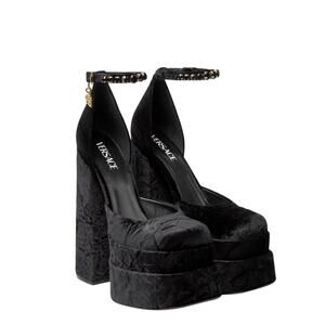 Versace Aevitas Platform Pumps EU 39/ US 9 Black Velvet Shoe Crystal NIB $1,575